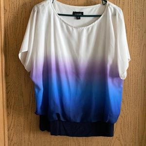 B-Design Multi-Colored Blouse, Size Lg (Cream, Purple & Blue) Like New